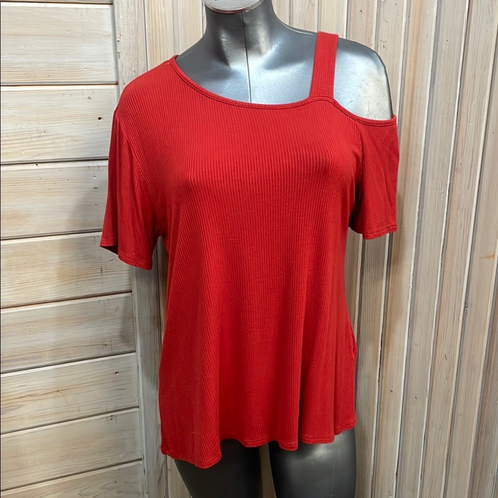 Filly Flair Red Asymmetrical Cut Out Blouse